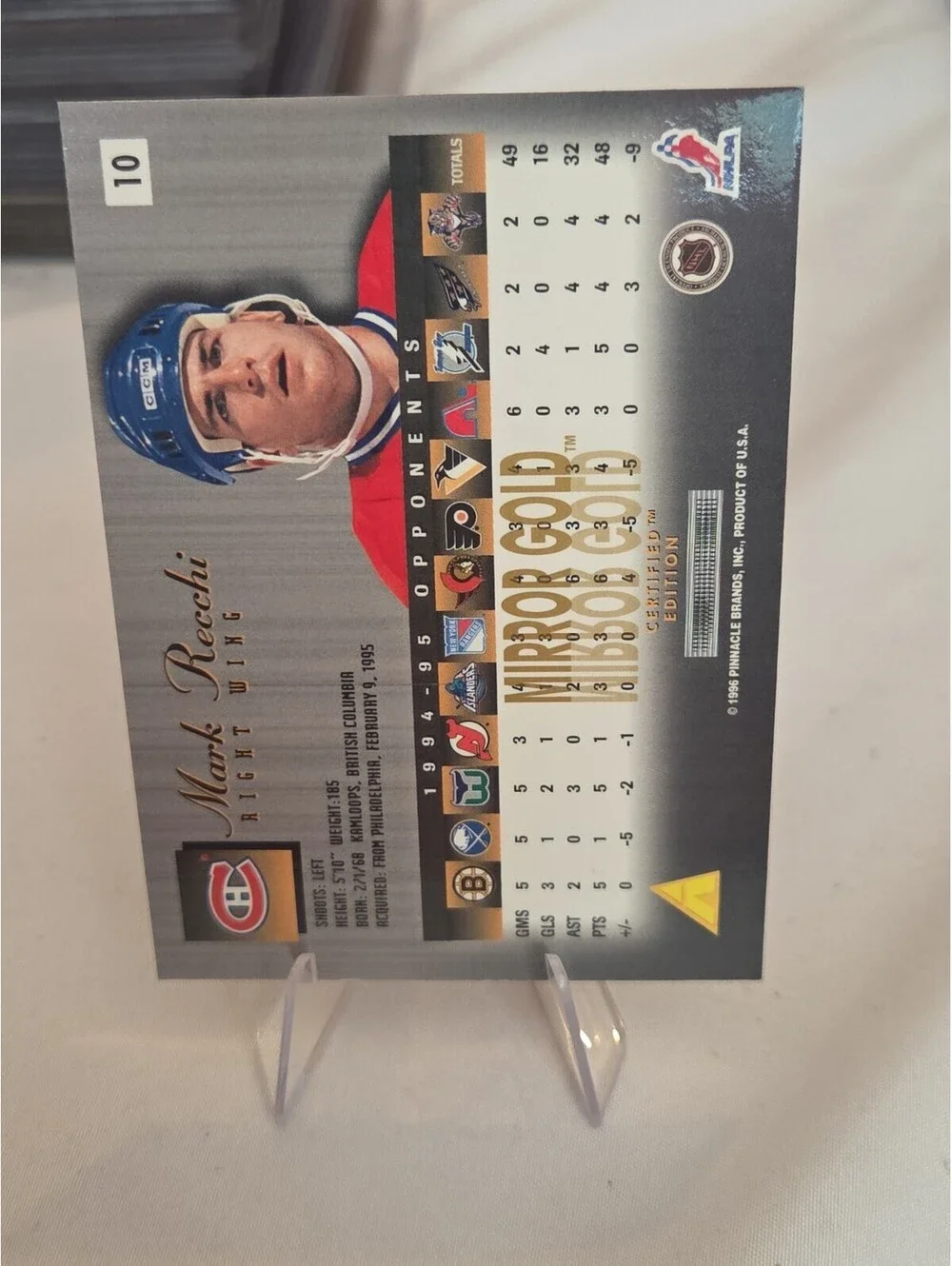 1996 Pinnacle Select 95-96 Certified #10 Canadiens Mark Recchi Mirror Gold SSP